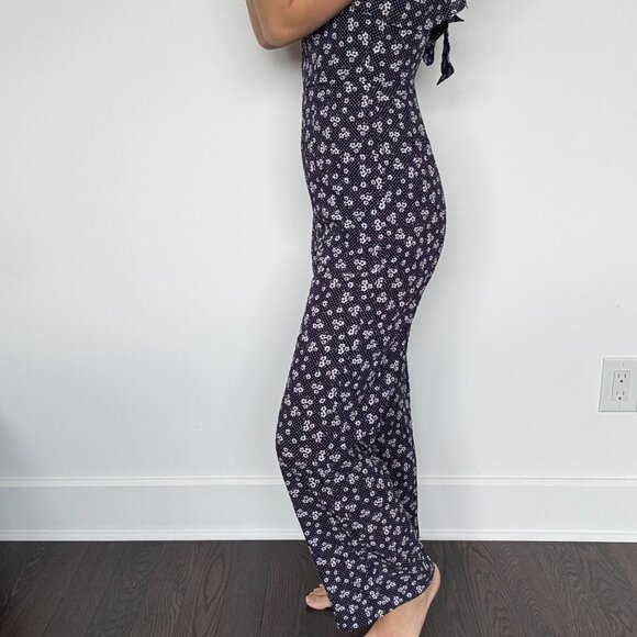 Jumpsuit One piece Summer Navy blue outfit with flower patterns and ruffles - Picture 11 of 12